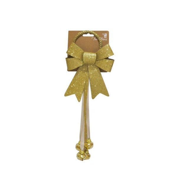 Festive Silver Glittered Bow with Nutbells | 40cm - Choice Stores