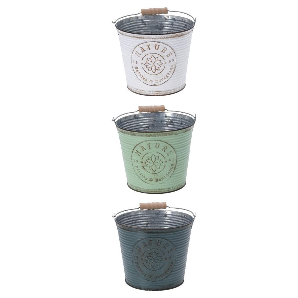 Green Metal Ribbed Nature Round Planter with Handle | 16.5 x 14 cm - Choice Stores