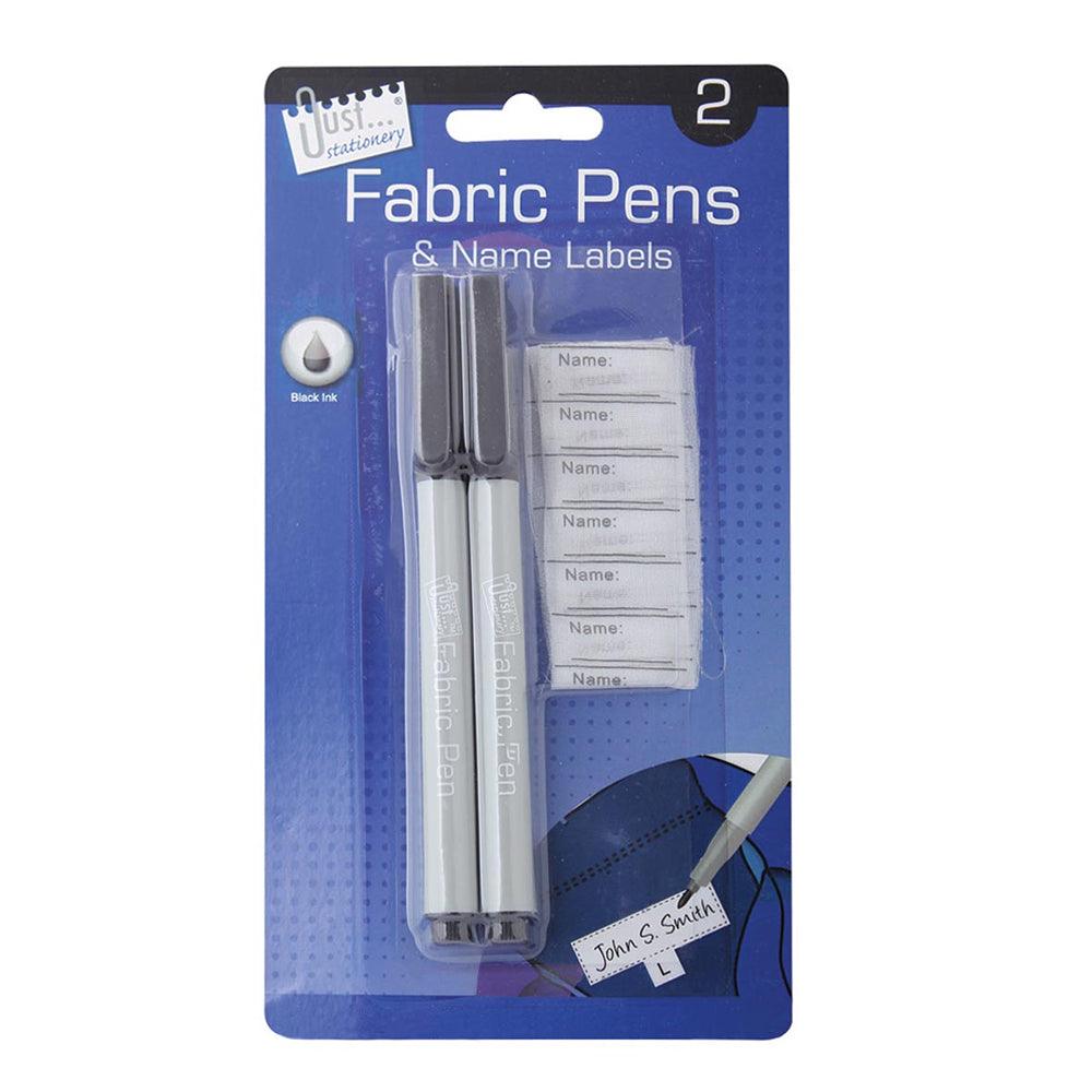 Just Stationery 2 Black Fabric Pens &amp; Name Labels | Laundry Pens - Choice Stores