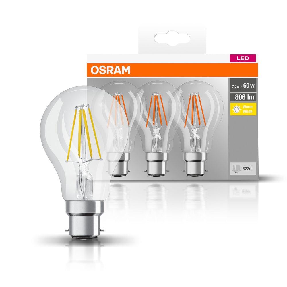 Osram 7W B22d LED GLS Clear Filament Bulbs | Pack of 3 - Choice Stores
