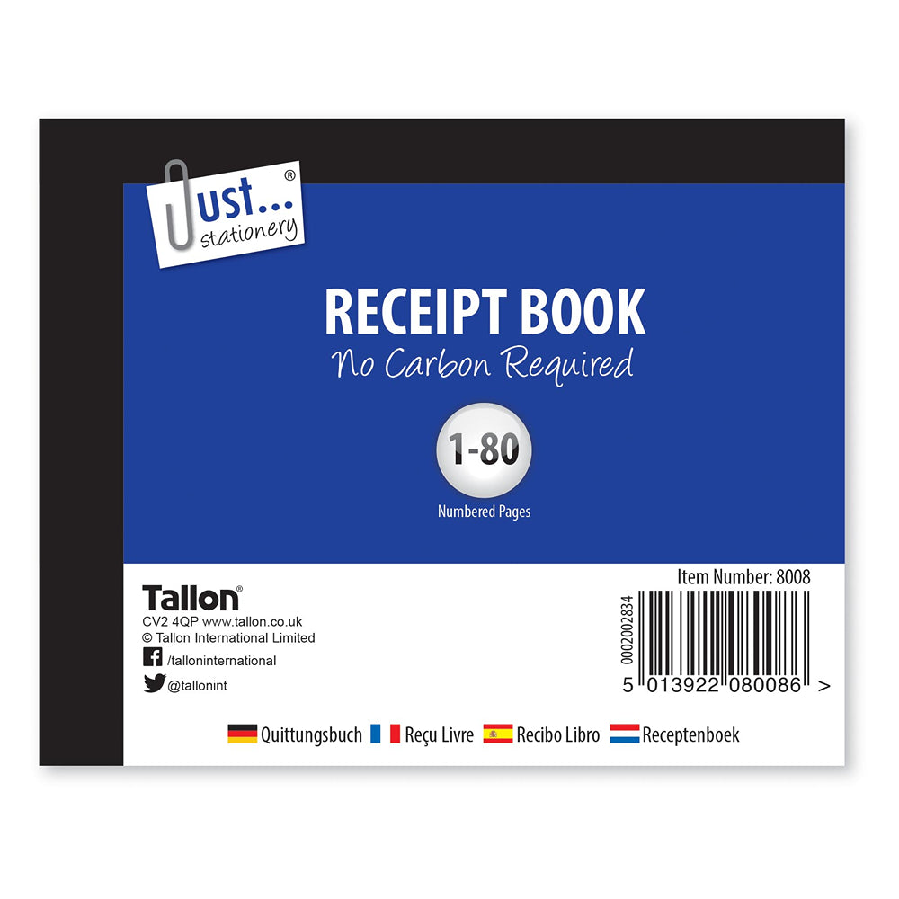 Just Stationery Receipt Book 1/2 | 80 Pages