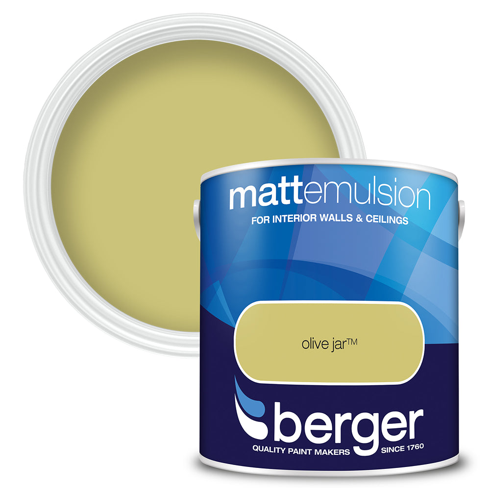 berger walls and ceilings matt emulsion paint  olive jar