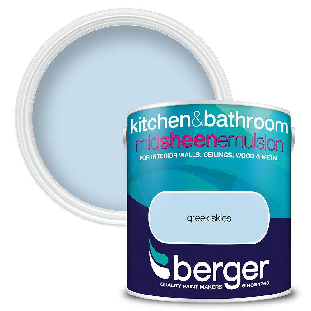 berger kitchen and bathroom mid sheen emulsion paint  greek skies
