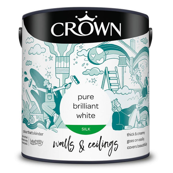 Crown Walls & Ceilings Silk Emulsion Paint | Pure Brilliant White - Choice Stores