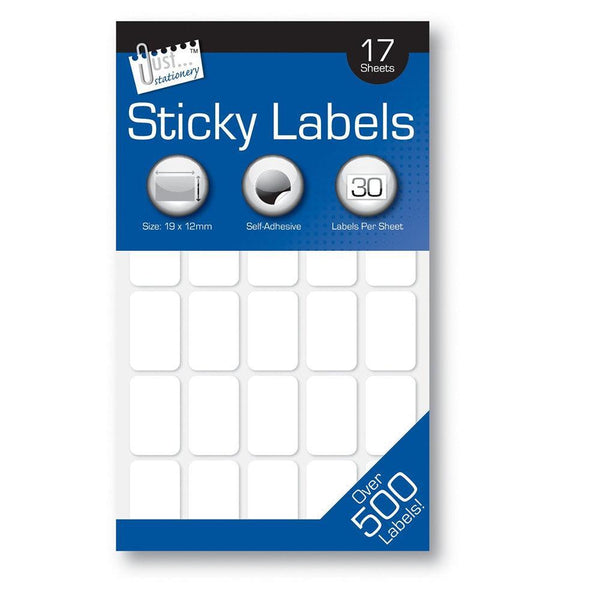 Just Stationery 500 White Sticky Labels | 19x12mm - Choice Stores