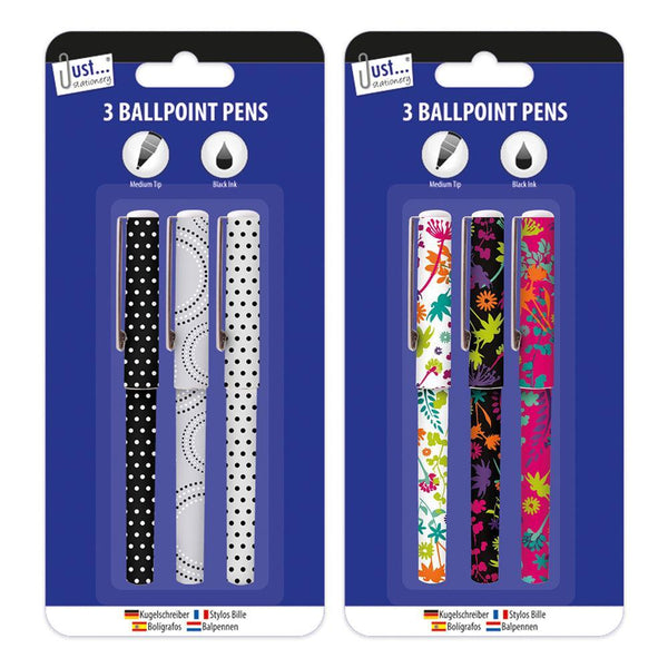 Just Stationery Assorted Designed Barrel Pens | Pack of 3 - Choice Stores
