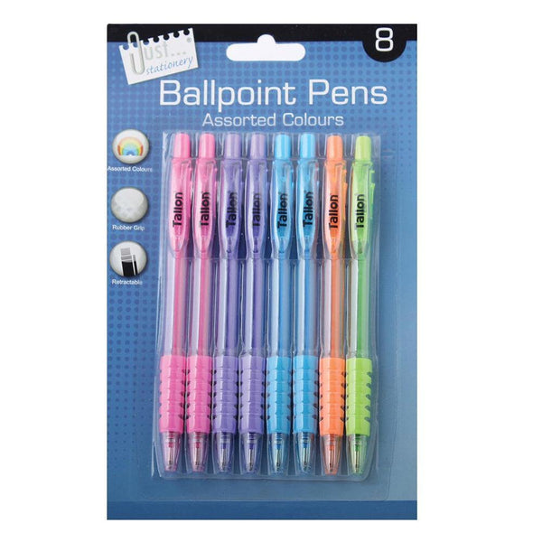 Just Stationery Ballpoint Assorted Coloured Pens | Pack of 8 - Choice Stores