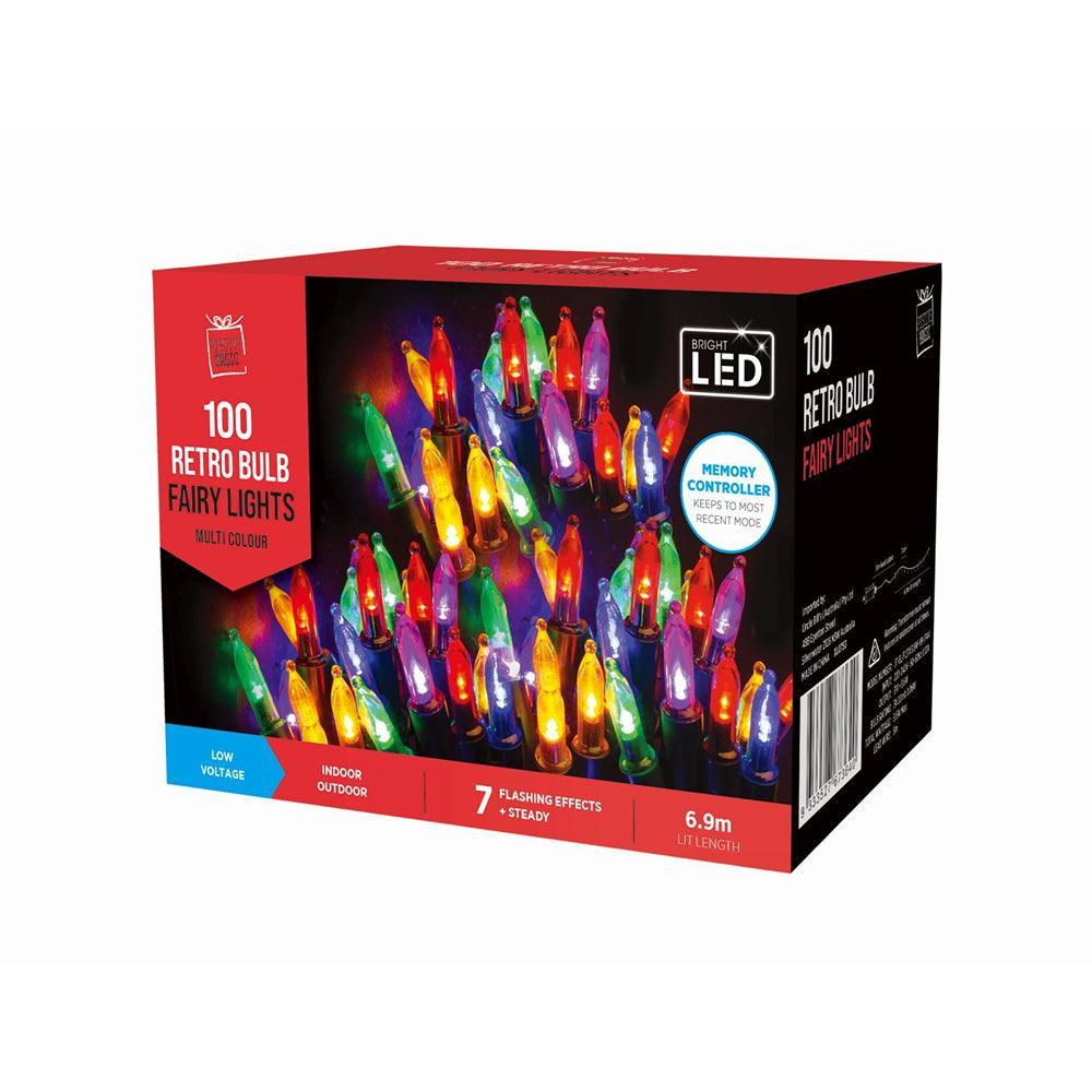100 Multi-coloured LED Retro Bulb Fairy Lights | 8 function Mode - Choice Stores