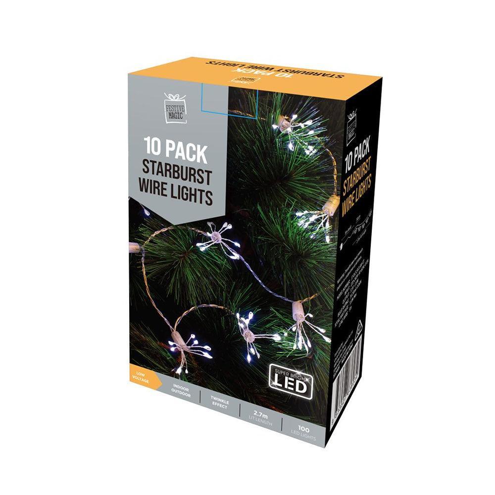 100 White LED Starburst Wire Lights | Pack of 10 | Twinkle Effect - Choice Stores