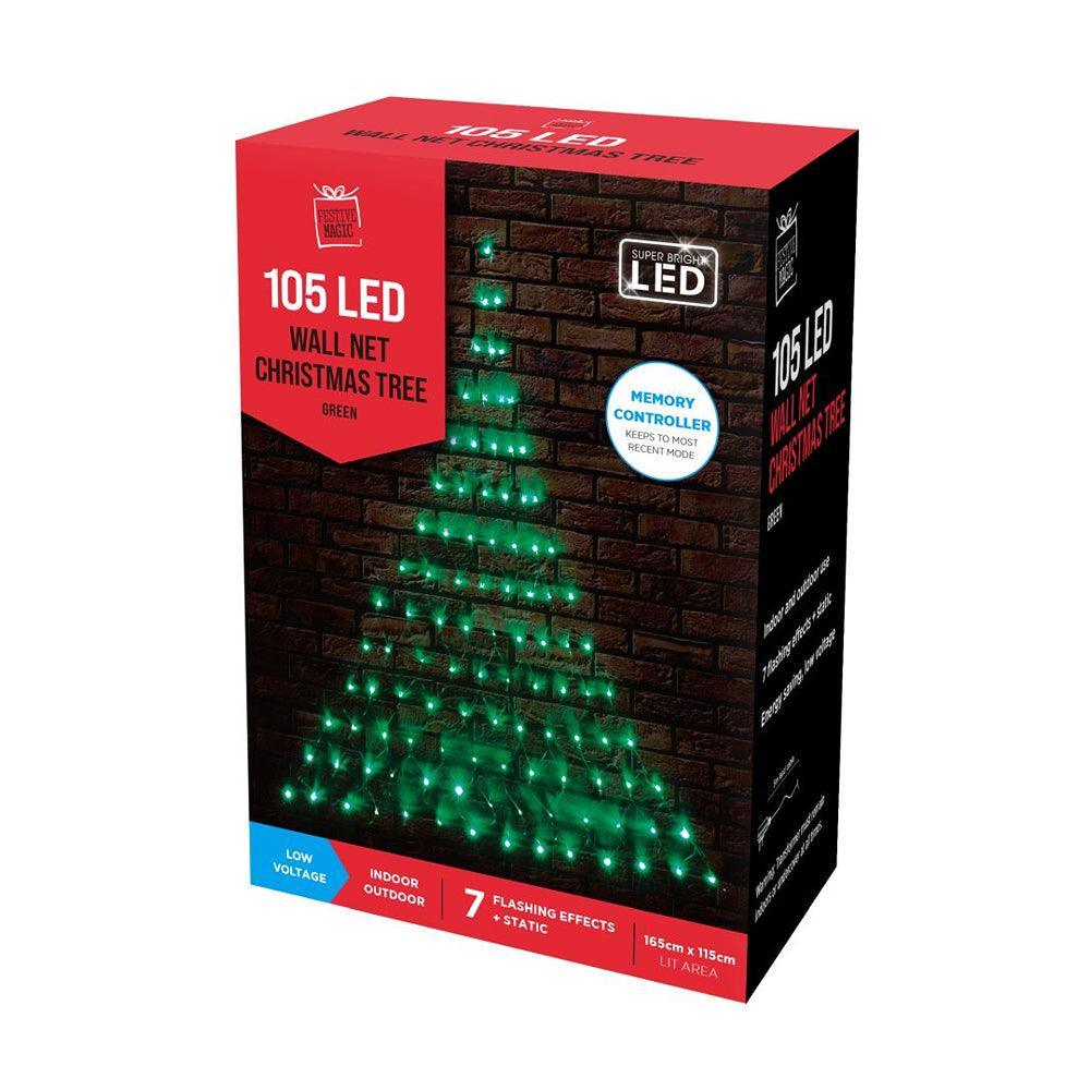 105 Green LED Wall Net Christmas Tree Lights | 165 x 115 cm | 8 Function Mode - Choice Stores