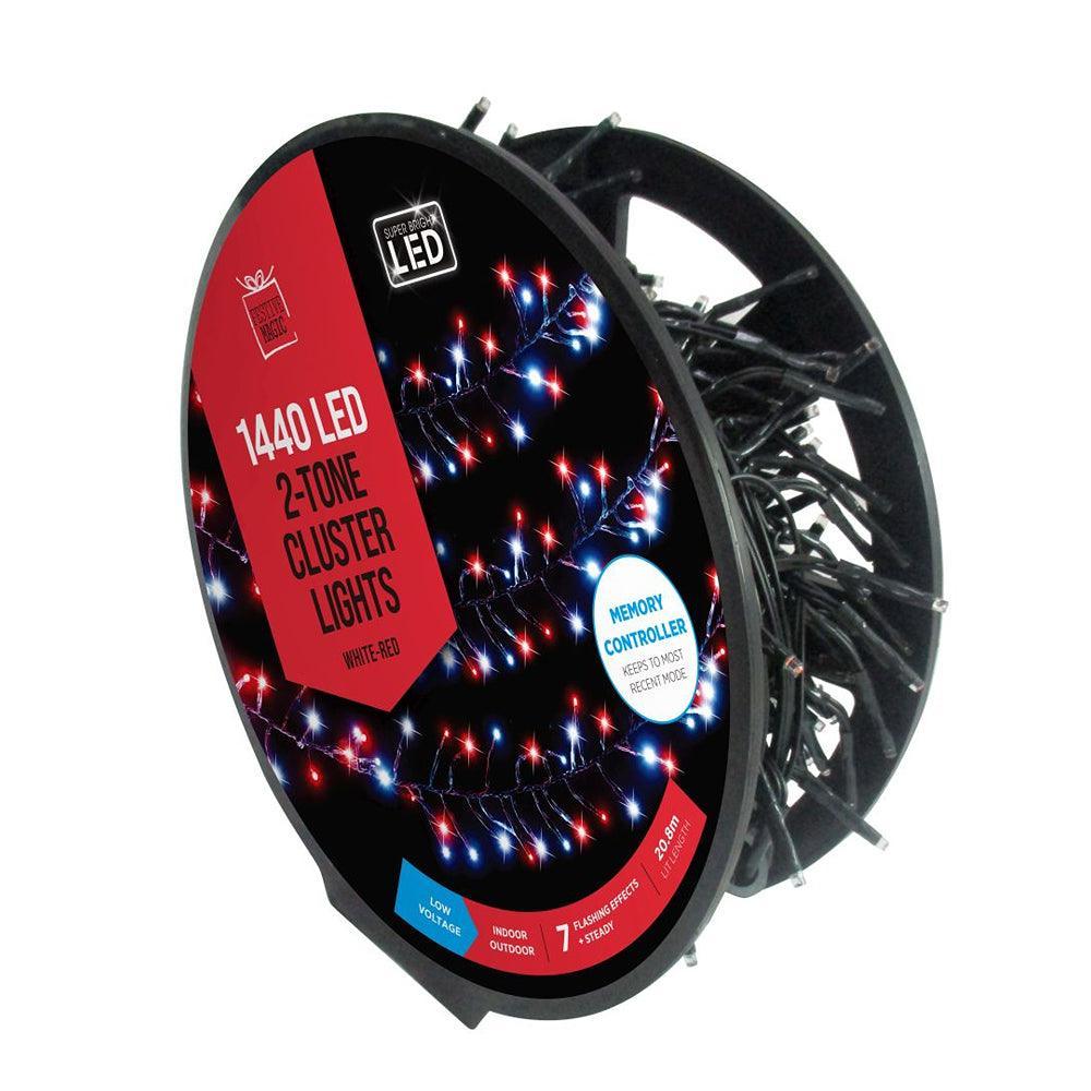 1440 White & Red Dual Tone LED Cluster Christmas Lights | 8 Function Mode - Choice Stores