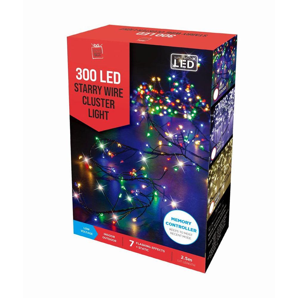 300 Multi-Coloured LED Starry Wire Cluster Christmas Lights | 8 Function Mode - Choice Stores