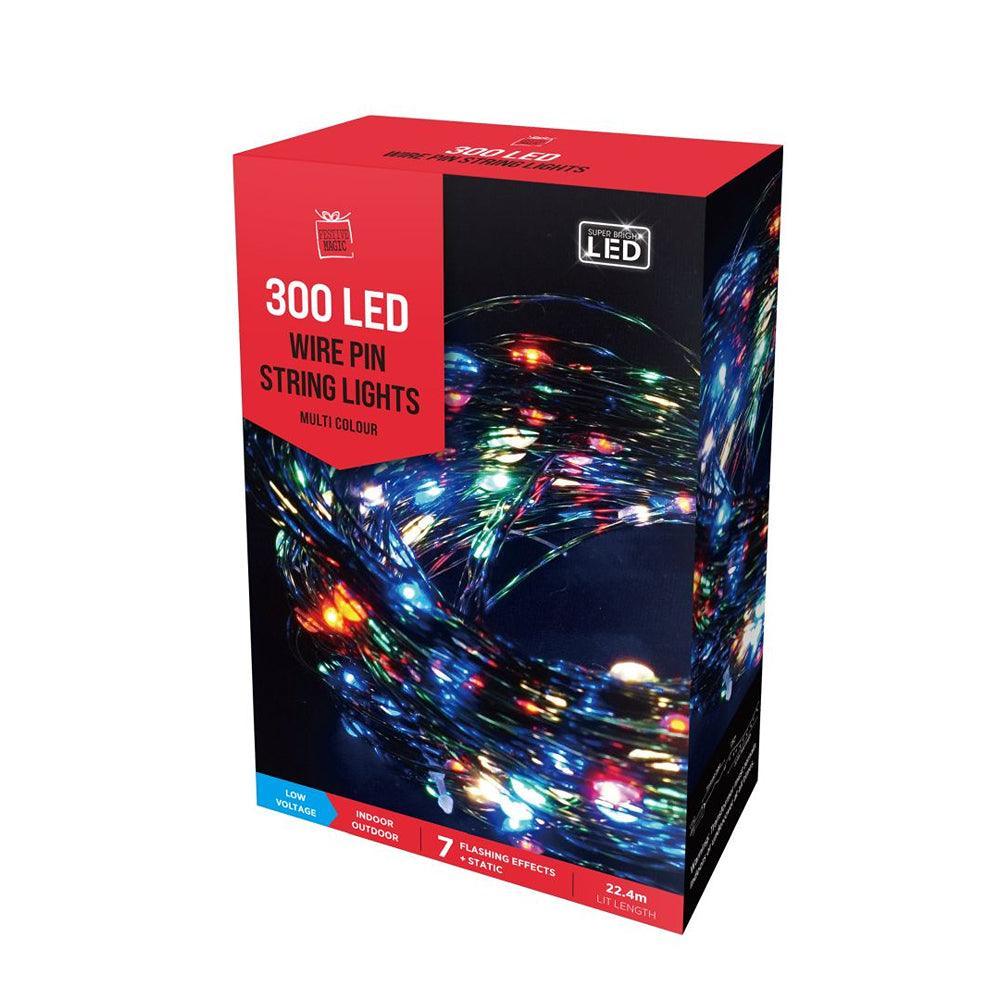300 Multi-Coloured LED Wire Pin Christmas String Lights | 8 Function Mode | 22.4 m - Choice Stores