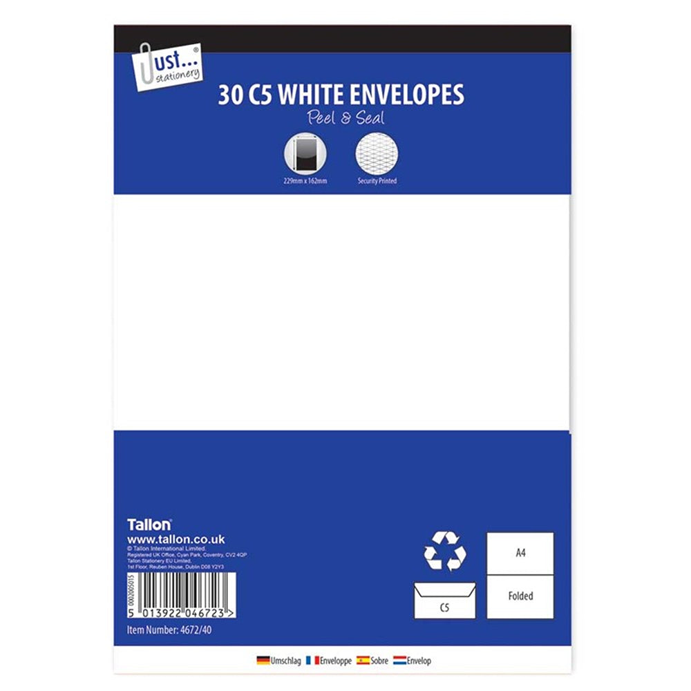 Just Stationery C5 White Peel &amp; Seal Envelopes | Pack of 30