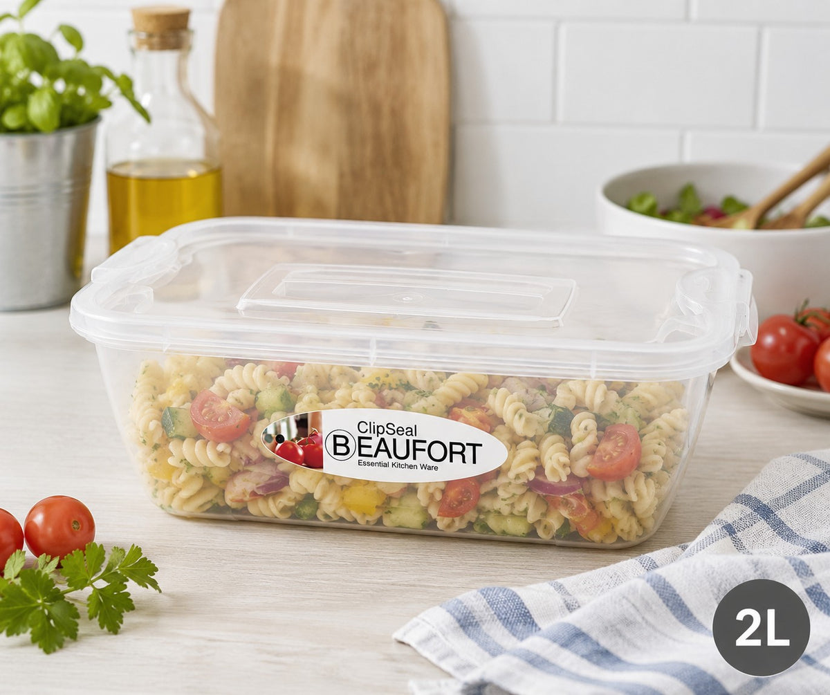 Beaufort Clip Seal Rectangular Food Storage Container | 2 Litre, Clear