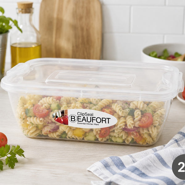 Beaufort Clip Seal Rectangular Food Storage Container | 2 Litre, Clear