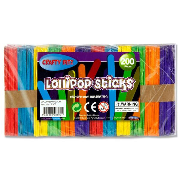 Crafty Kidz 200 Multicolored Lollipop Sticks for Arts and Crafts