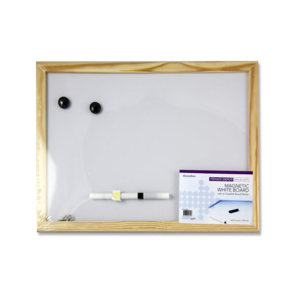 Magnetic Dry-Erase Whiteboard - 40 x 30cm, Wood-Effect Frame