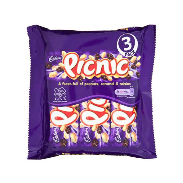 Cadbury's Picnic Chocolate Bars | Pack of 3, 145g, Peanuts, Caramel and Raisins
