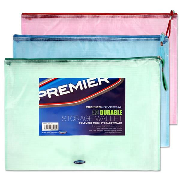 Premier Stationery Durable A3 Mesh Wallet with Zipper Closure