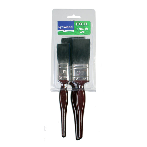 Lynwood Excel Plus Paint Brush Set | Pack of 3, Mixed Sizes, Ergonomic Handles