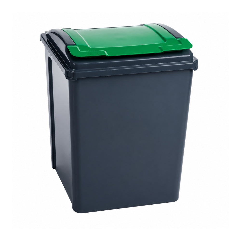 Recycle It Rectangular Recycling Bin with Green Flip Lid | 50L