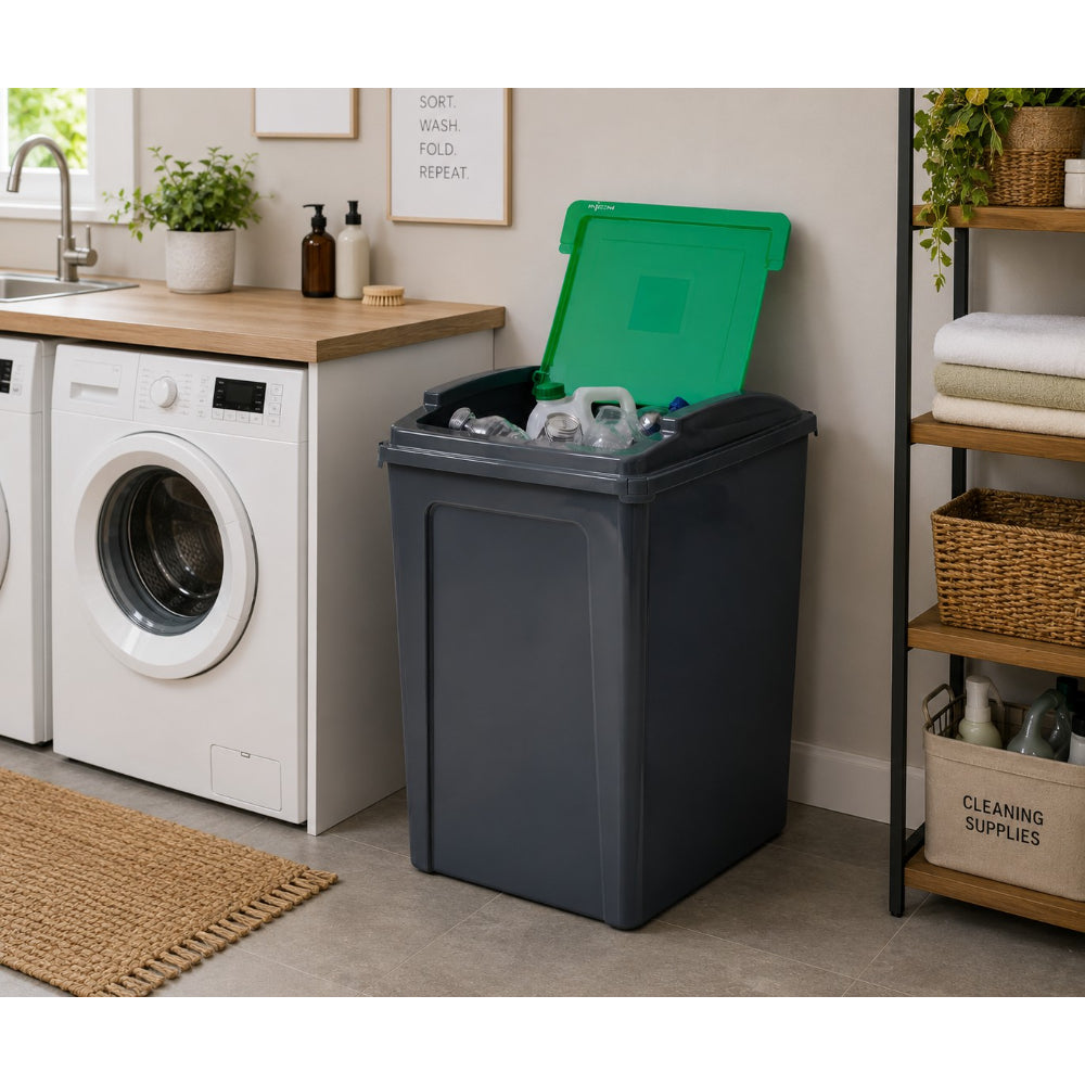 Recycle It Rectangular Recycling Bin with Green Flip Lid | 50L