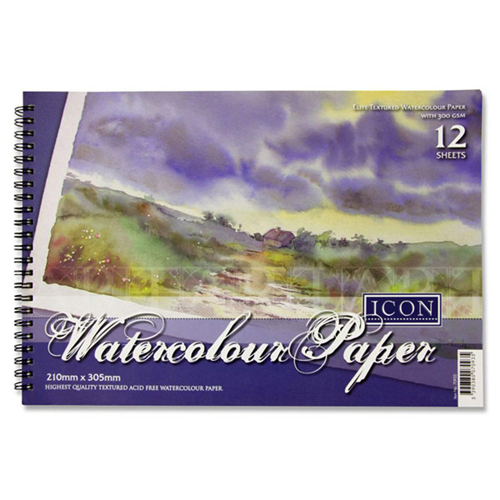 Icon A4 Textured Watercolour Acid Free Watercolour Paper | 300gsm | 12 Sheets