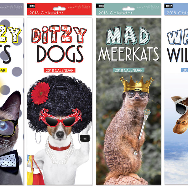Super Slim Calendar - Crazy Animals - 2018