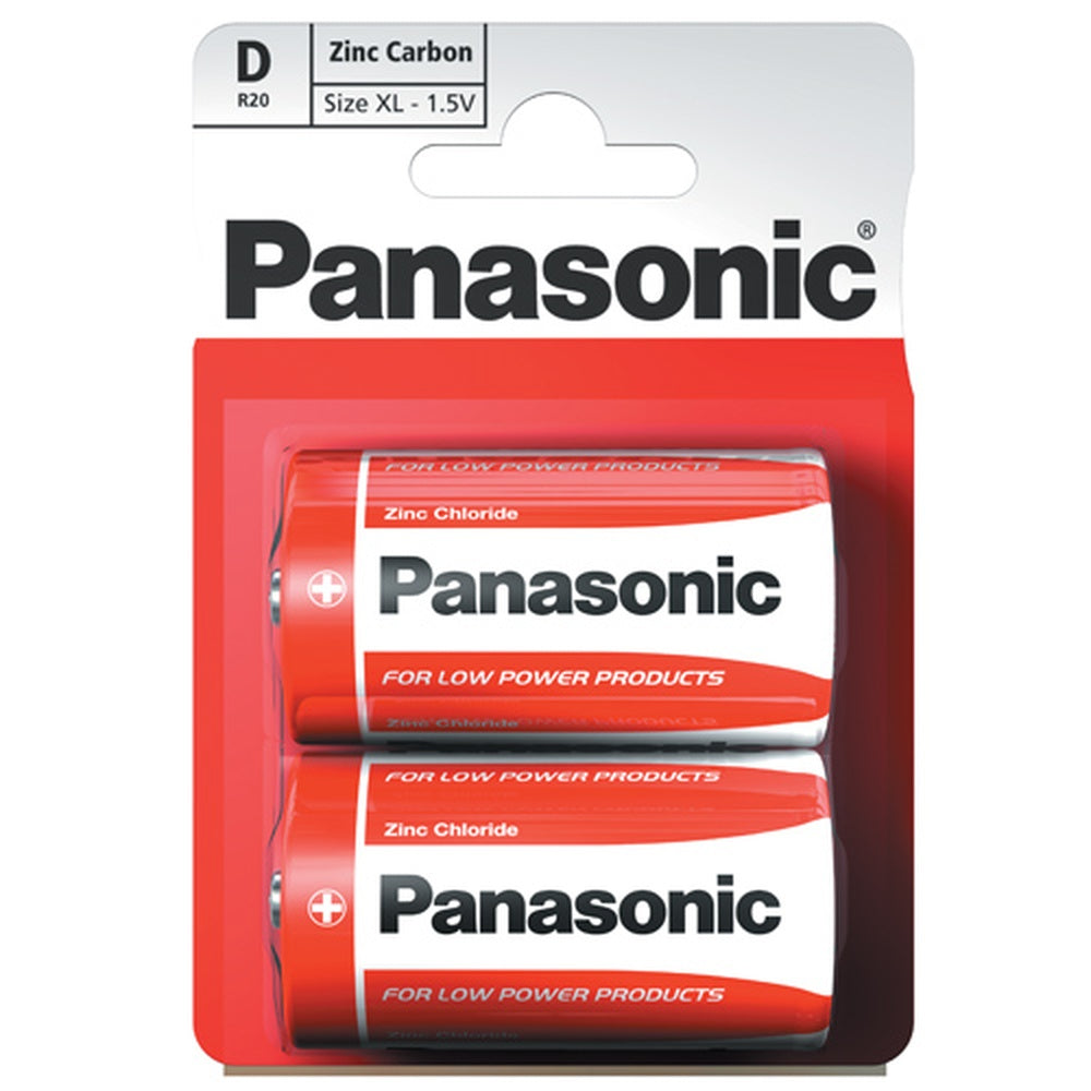 Panasonic Zinc Carbon D Batteries - 2 Pack - R20