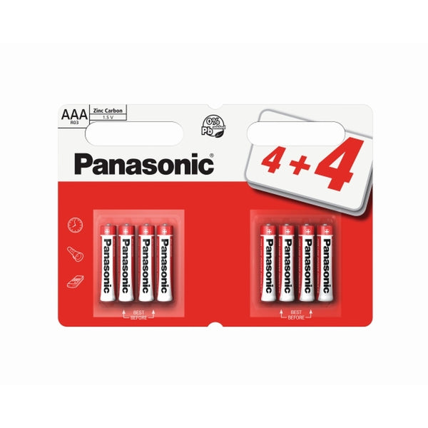 Panasonic Zinc Carbon AAA Batteries 8 Pack 4+4 Free