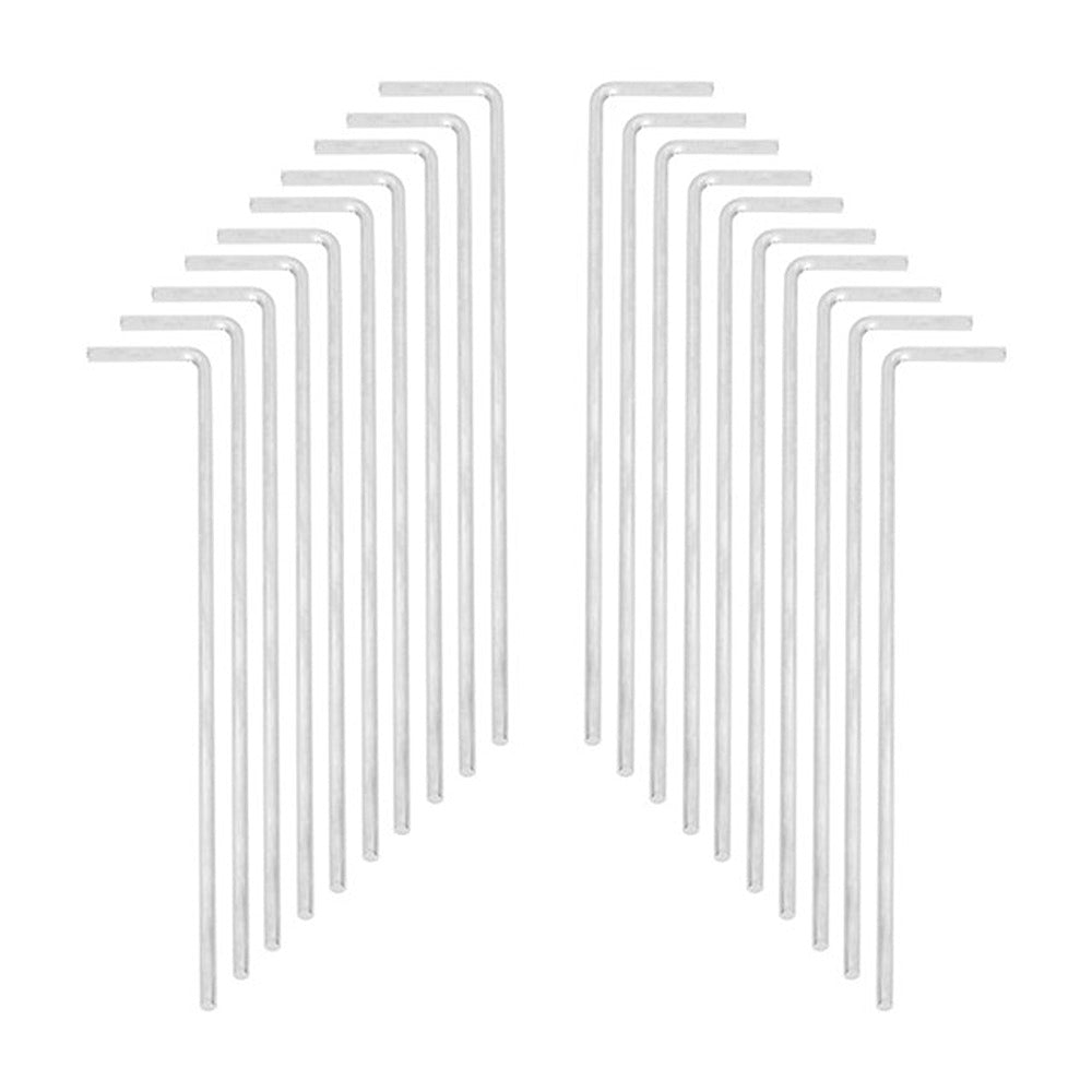 Milestone Tent Pegs | Pack of 20, L-Shaped, Hooked Heads, High-Visibility Bag