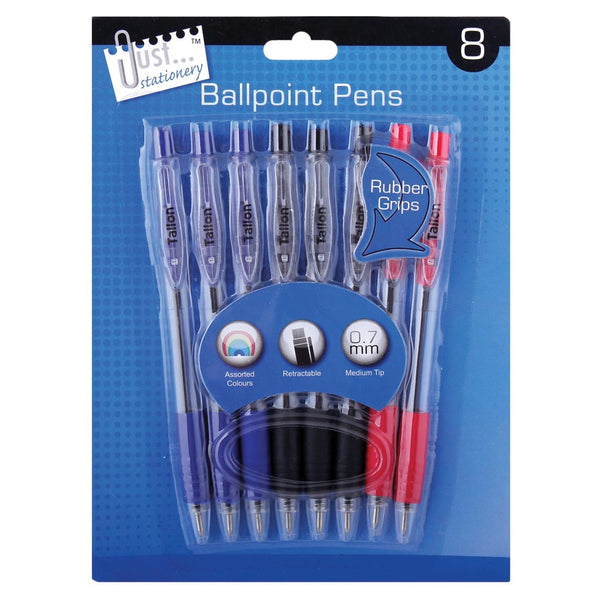 Just Stationery Ballpoint Pens - Retractable - 8 Pack