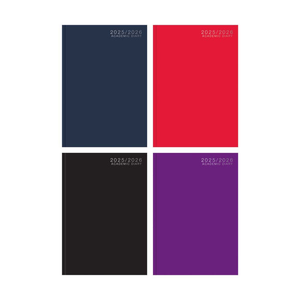 A4 Casebound Academic Diary | 2025/2026, Assorted Colours, Plain Cover