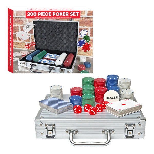 Global Gizmos 200 Piece Poker Set | Two Decks, Dealer Button, Aluminium Case