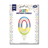Number 0 Multicolour Stripe Birthday Candle | Sparkly Double-Sided
