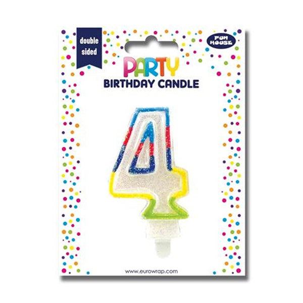 Number 4 Glitter Birthday Candle Cake Topper | Multicolour, Double-Sided