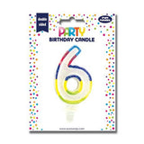 Number 6 Birthday Cake Candle | Double-Sided, Multi-Colour Sparkly Detail