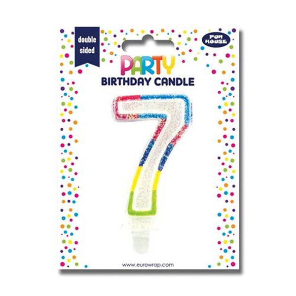 Number 7 Glitter Birthday Candle Cake Topper | Assorted Colours