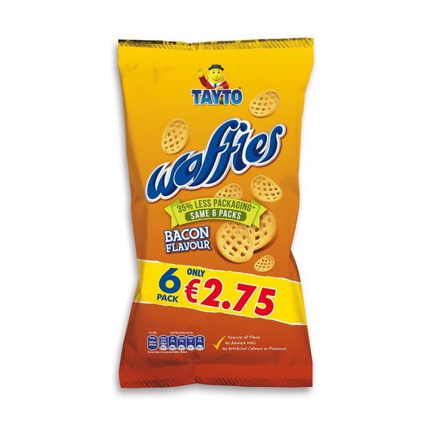 Tayto Waffles Bacon Flavour Crisps - Pack of 6, 156g, Source of Fibre