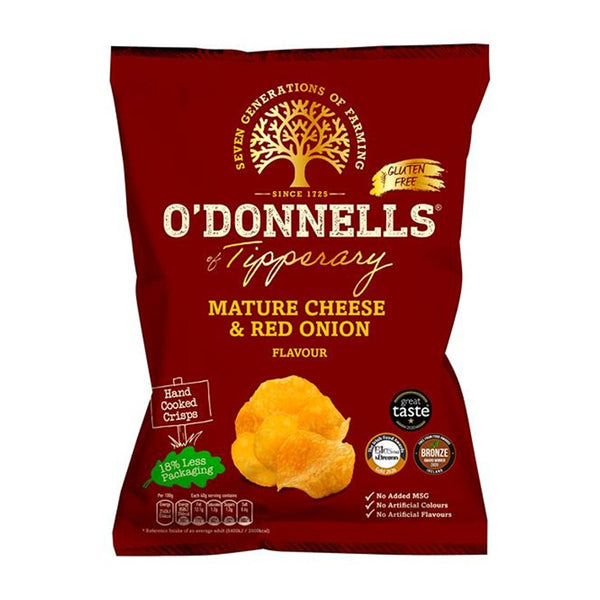 O'Donnells Mature Cheese and Red Onion Hand Cooked Crisps - 125g
