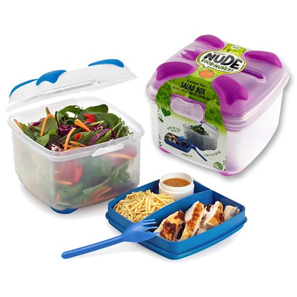 Smash Nude Food Mover 2-Tier Salad Box with Fork and Non-Slip Base | Assorted