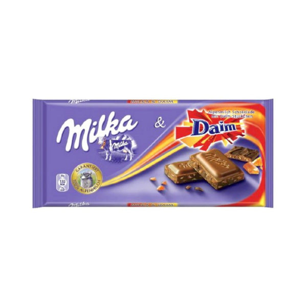 Milka Daim Alpine Milk Chocolate Bar with Crunchy Caramel Pieces | 100g