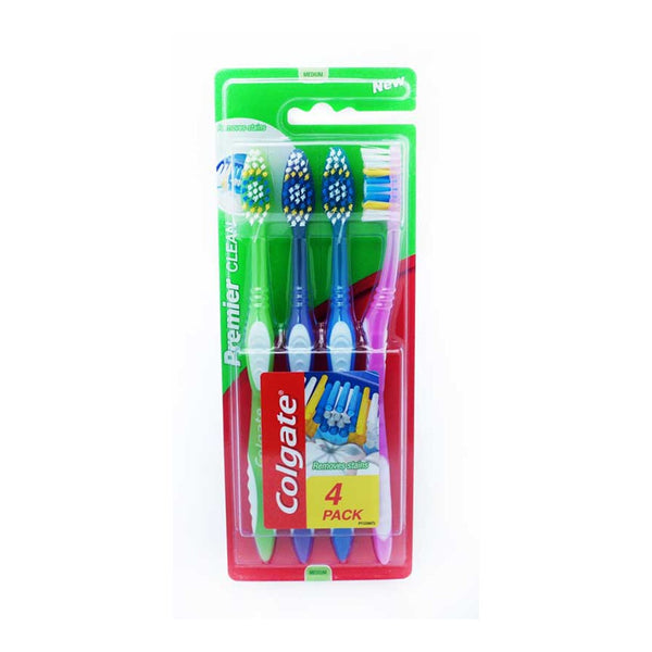 Colgate Premier Clean Medium Toothbrushes | Pack of 4, Assorted Colours