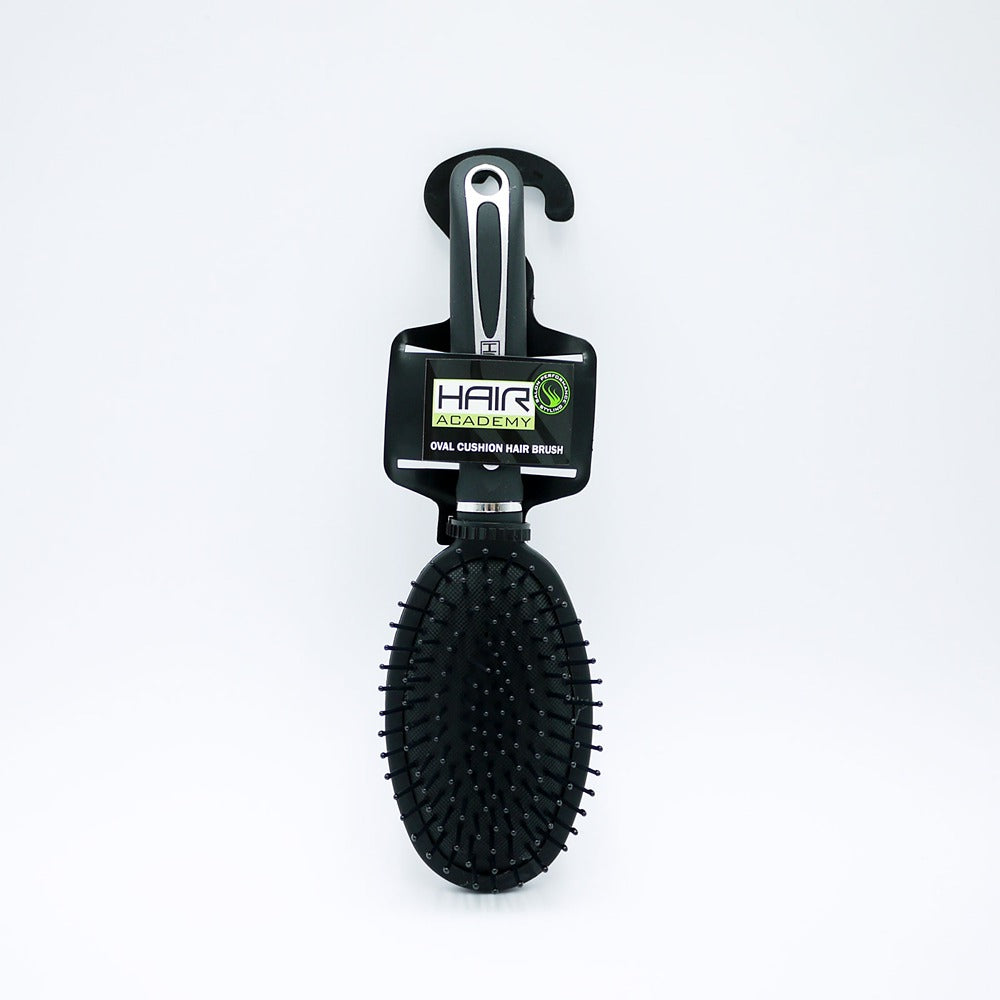 Hair Academy Oval Hair Brush | Black, Flexible Bristles, All Hair Types