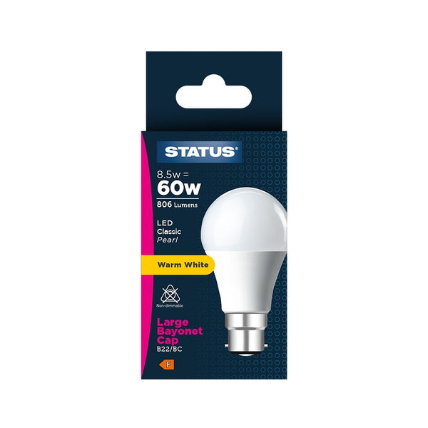 Status Energy-Efficient LED GLS Bulb | 8.5W, Warm White, B22/BC Cap