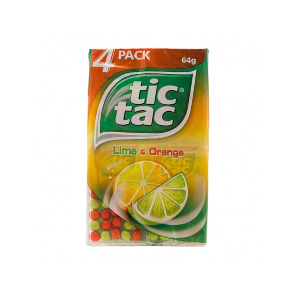 Tic Tac Lime & Orange Mints | Pack of 4, 64 g, Flip-Top Dispenser