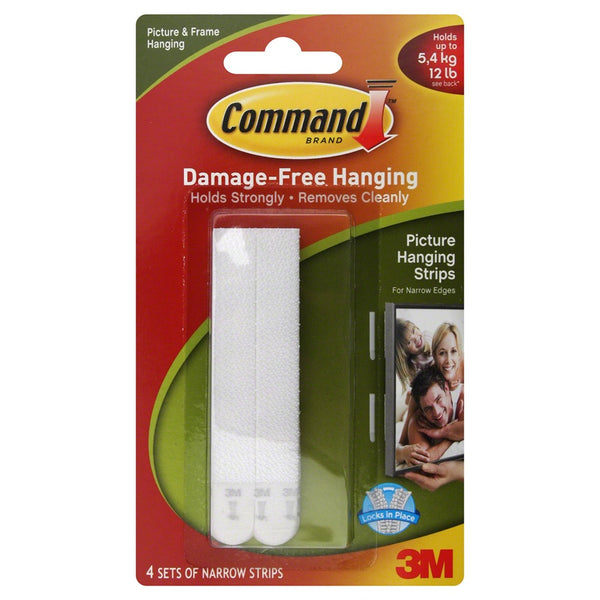 Command Damage-Free Narrow Picture Hanging Strips | Holds up to 5.4 kg, 4pk