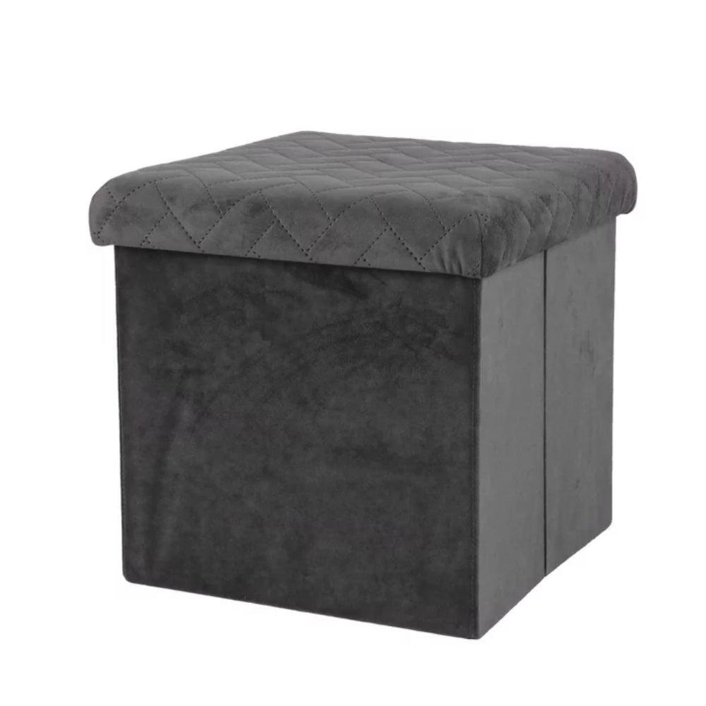 Urban Living Dark Grey Velvet Storage Box | 37.5 x 37.5 x 37.5 cm