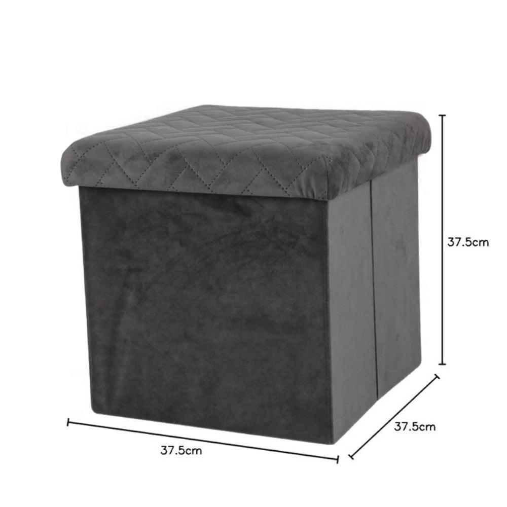 Urban Living Dark Grey Velvet Storage Box | 37.5 x 37.5 x 37.5 cm